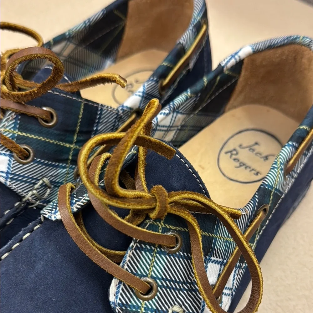 Jack Rogers Easton Blue Boat Shoes with Plaid Accents